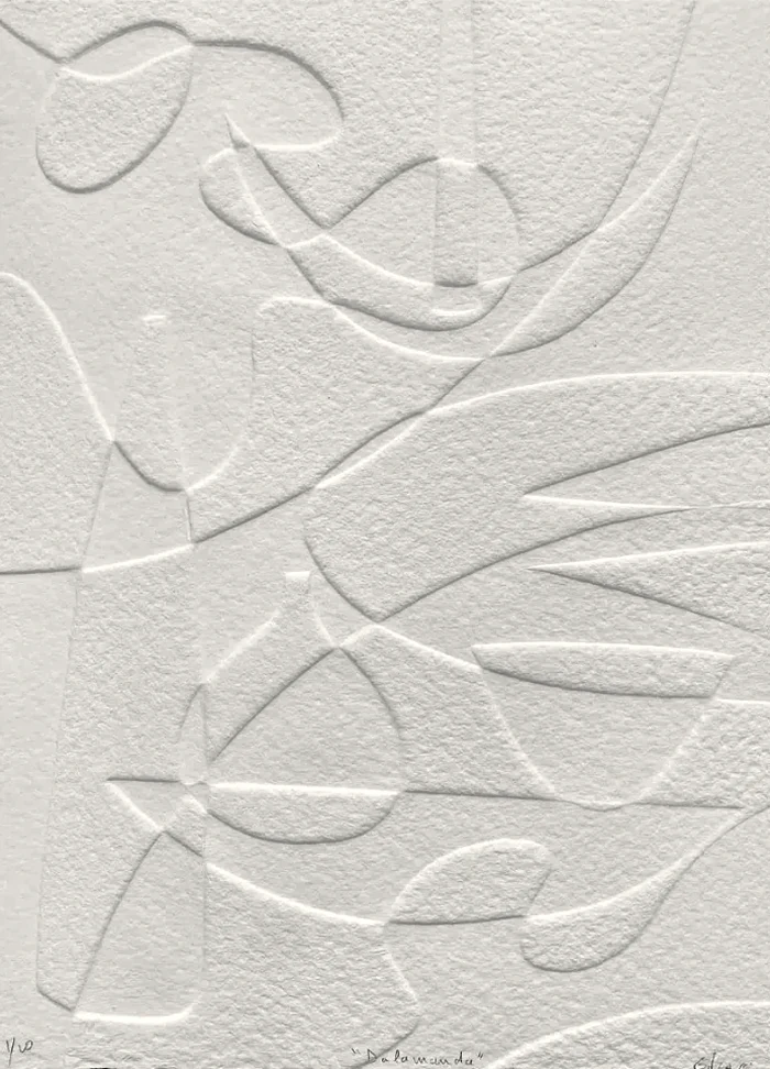 René Galassi, « Dalamanda », gravure blanche gaufrée aux formes libres