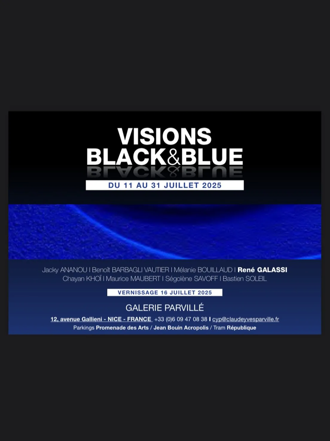 Affiche de l'exposition Visions Black and Blue, Galerie Parvillé